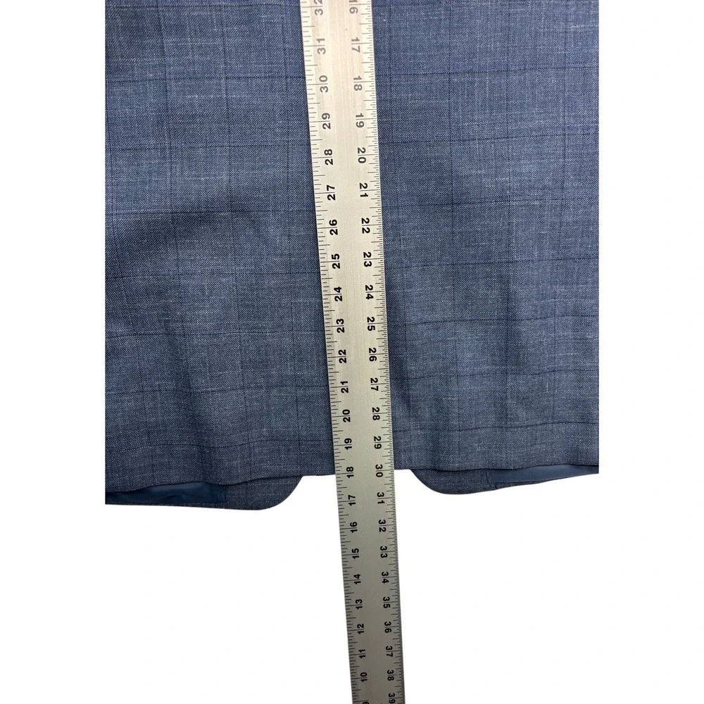Ralph Lauren 42R Blue Windowpane Silk Wool Linen Blazer Jacket Sport Suit Coat